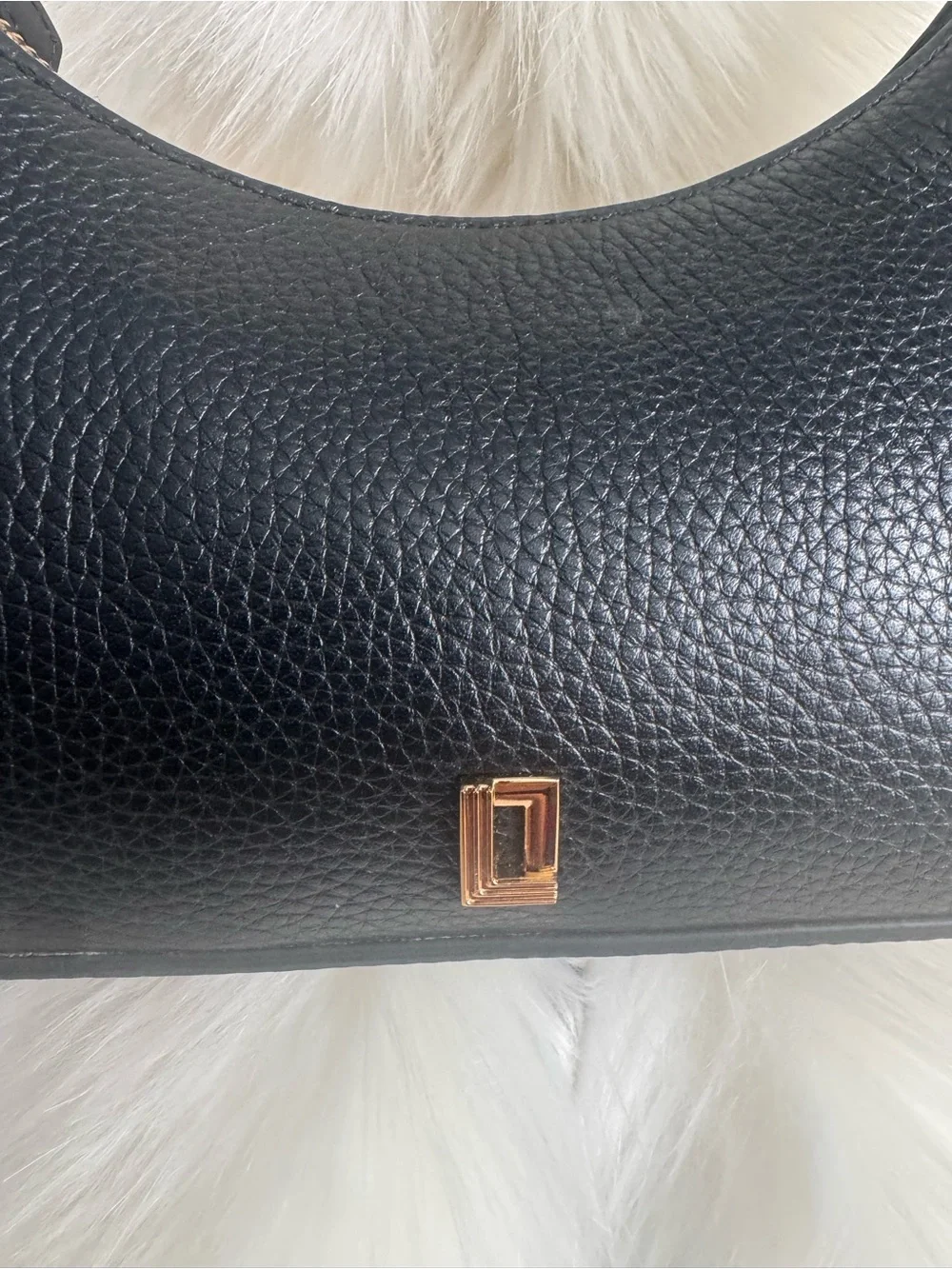 Karl Lagerfeld Black Pebbled Leather Crescent Shoulder Bag with Gold Hardware